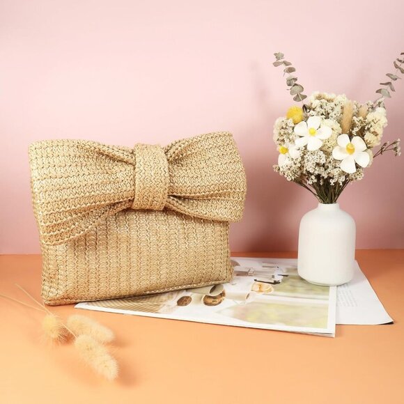 Fashionable Summer Straw Wristlet Wallet with Big Bowknot - Unique Gift Idea - Picture 7 of 8